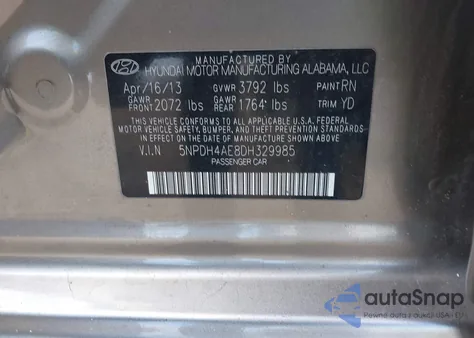 2013 Hyundai Elantra Gls from USA, damaged, VIN 5NPDH4AE8DH329985